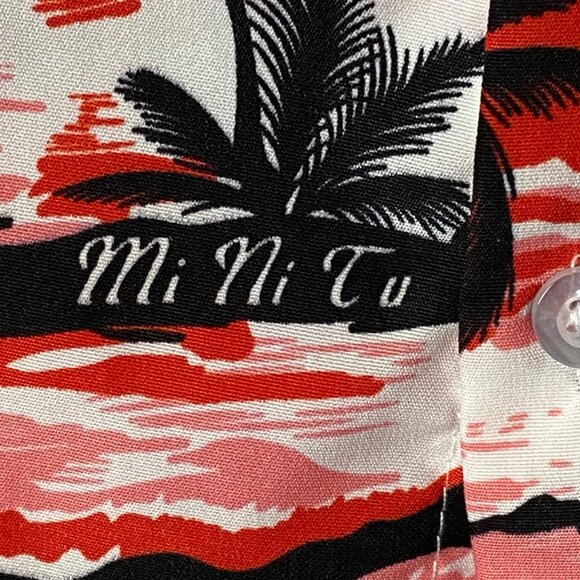 Han Ton Hawaiian Shirt Men Size XL Button Front Cotton Blend Palm Trees Red FLAW - Picture 5 of 10